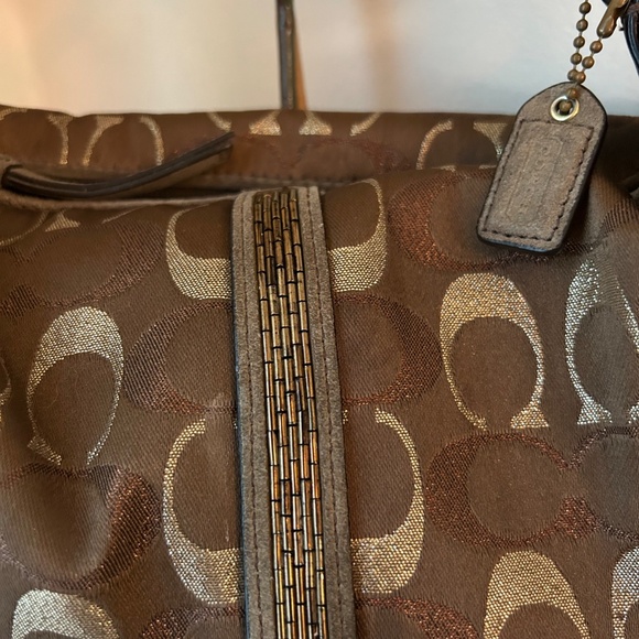 Coach Vintage Brown and Gold Monogram Mini Shoulder Bag With Bead Details - Picture 2 of 5